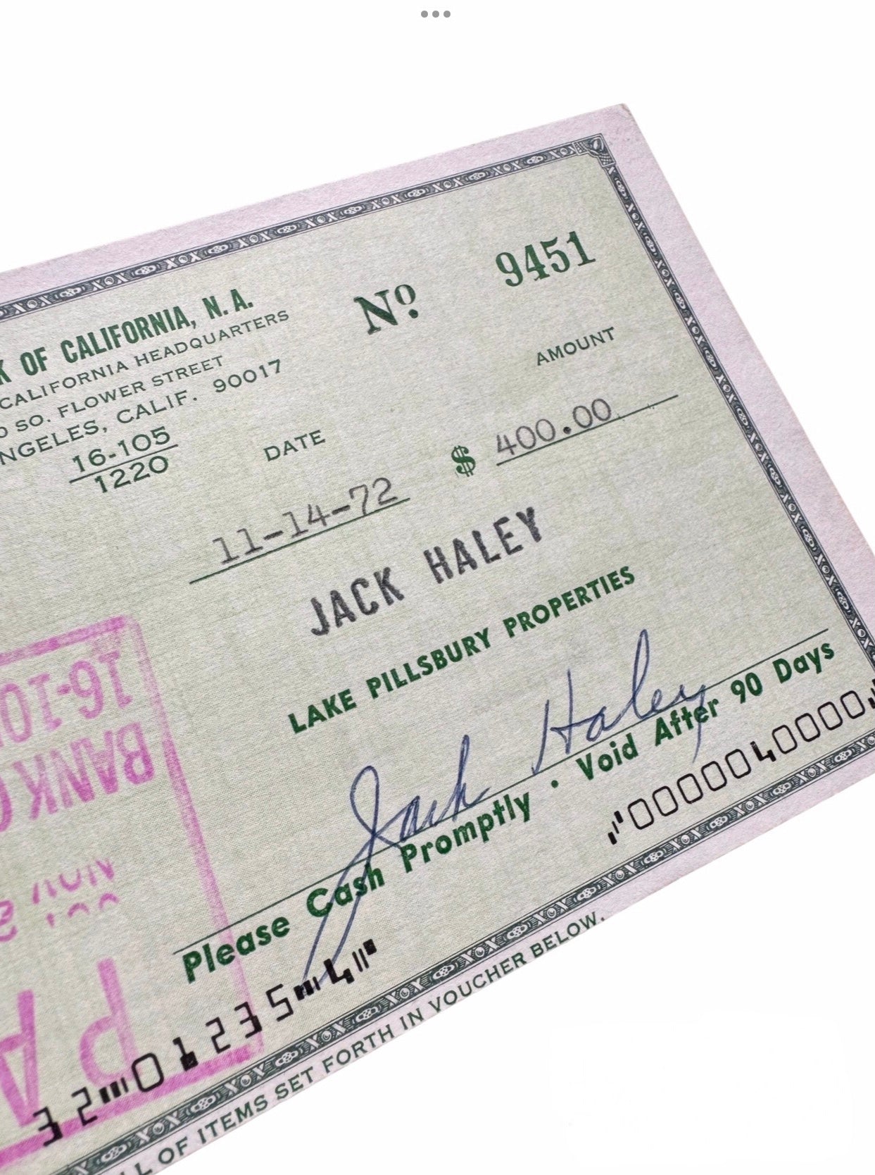 The Wizard of Oz (1939) - A Cheque Signed by Jack Haley